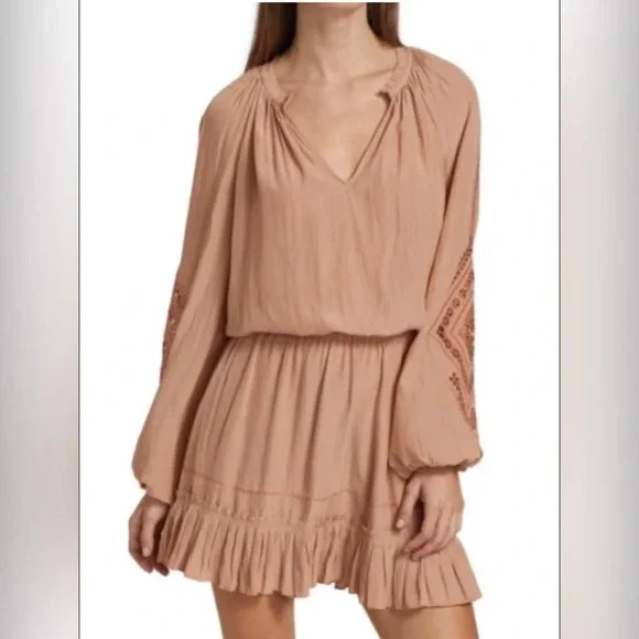 NWT Ramy Brook Emmett Ruffle Minidress Caramel Size Small - Picture 2 of 7